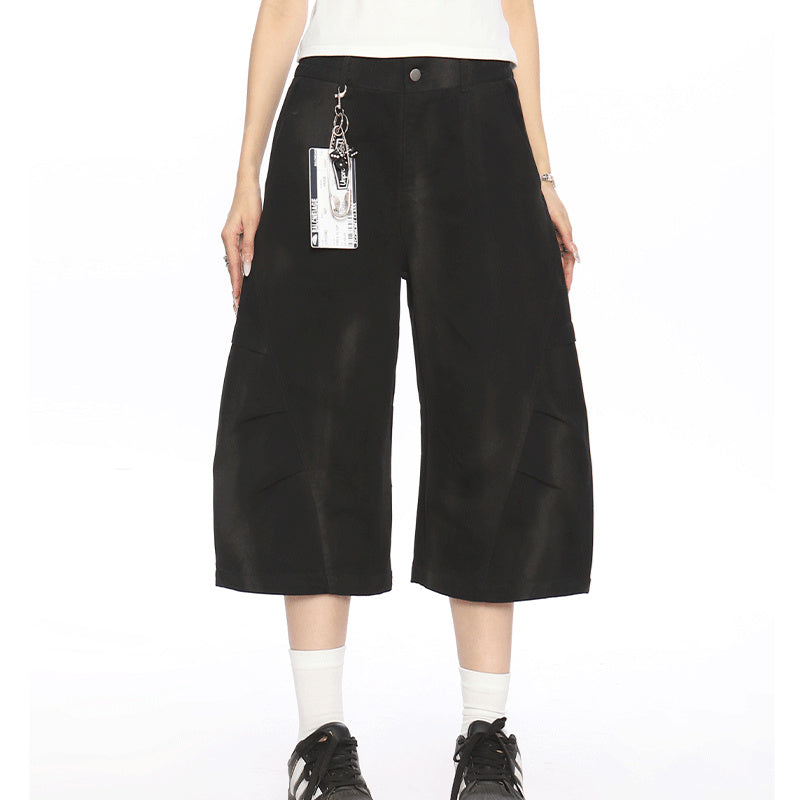 Female American Retro Dirty Dye Workwear Shorts