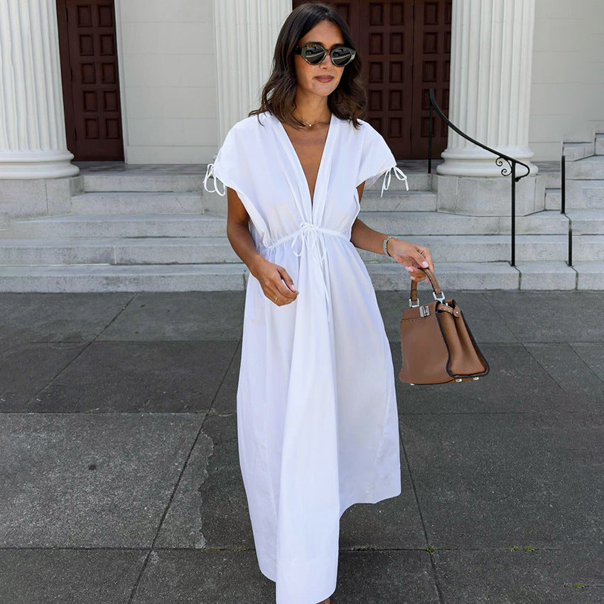 Fashionable Slim-fit V-neck A-line Versatile Dress For Women