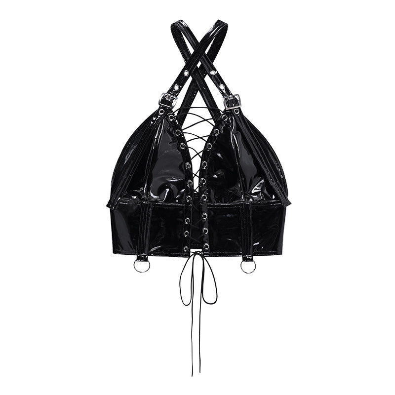 Women's Dark Style PU Hot Girl Fashion Tight Strap Suspender Top