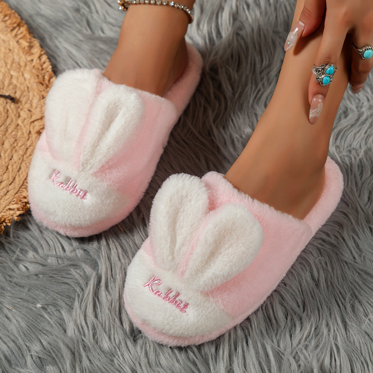 Autumn And Winter Flat Bottom Interior Home Korean Warm Comfortable Fur Cotton Slippers