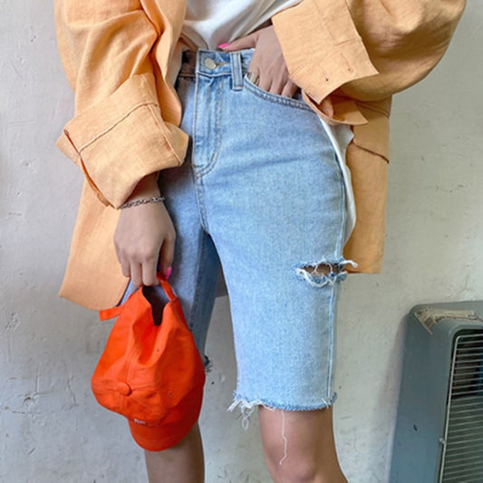Five-point pants high waist jeans stretch denim shorts