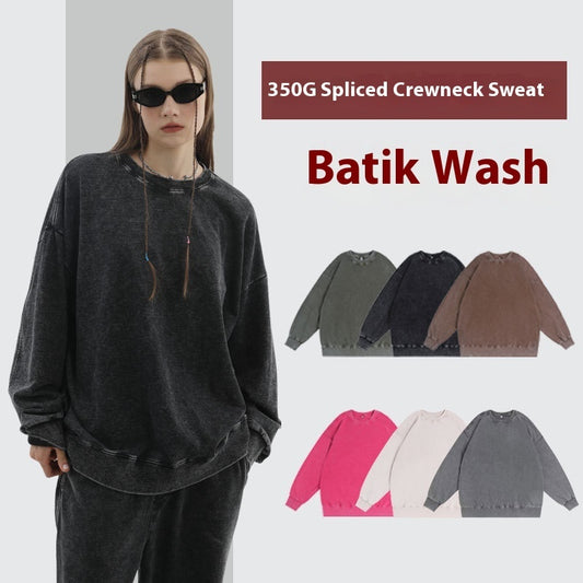 Rundhalset Sweater til Kvinder, Slidt Look, Falmet Langærmet T-shirt