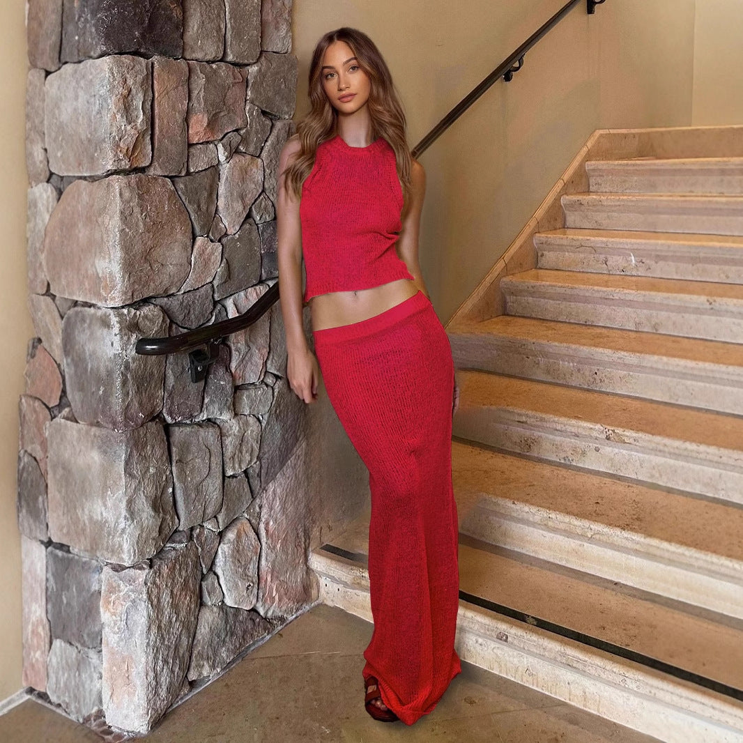 Sexy Sheer Sleeveless Sparkly Slip Dress Two-piece Set