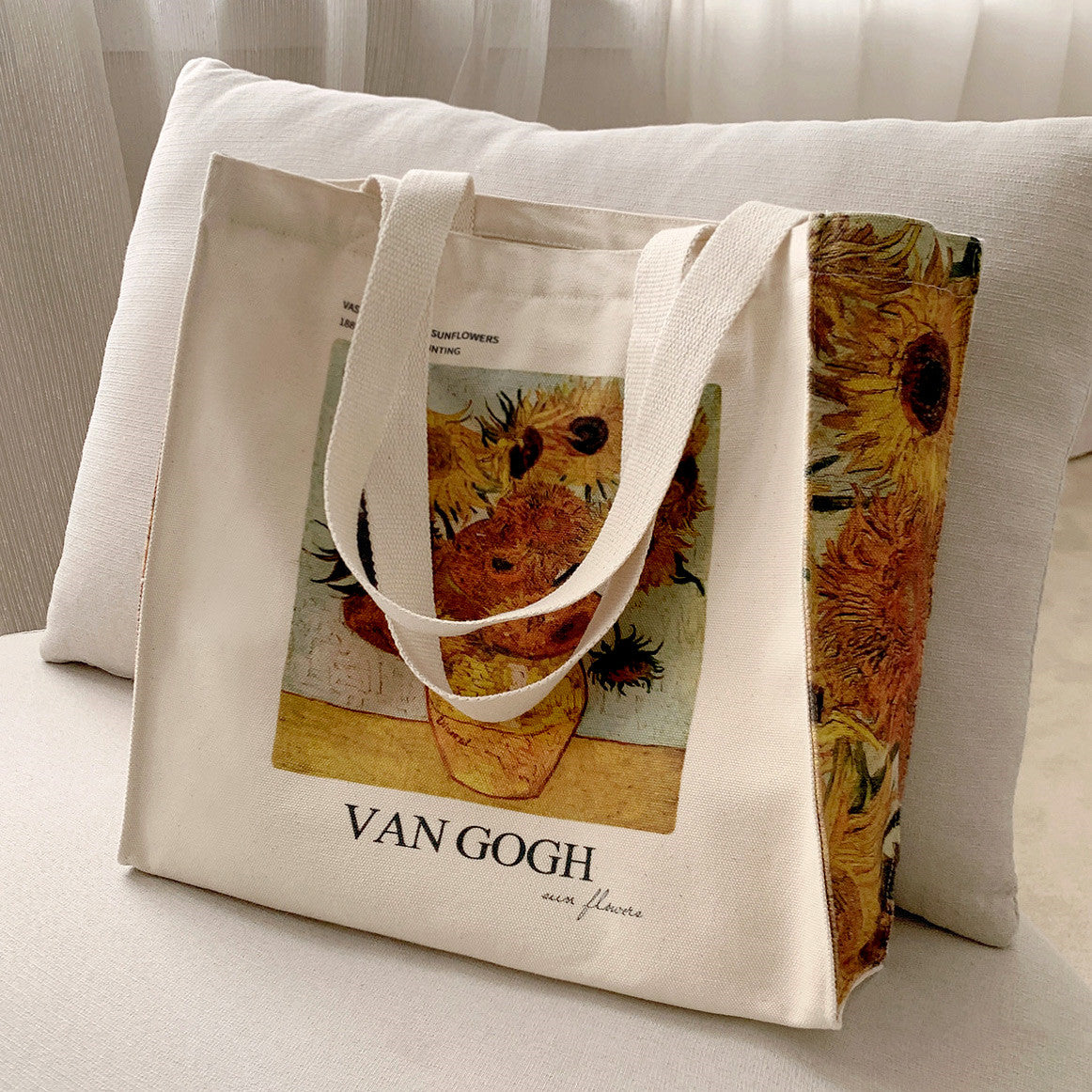 Van Gogh Sunflower Oil Painting Zipper Canvas Bag