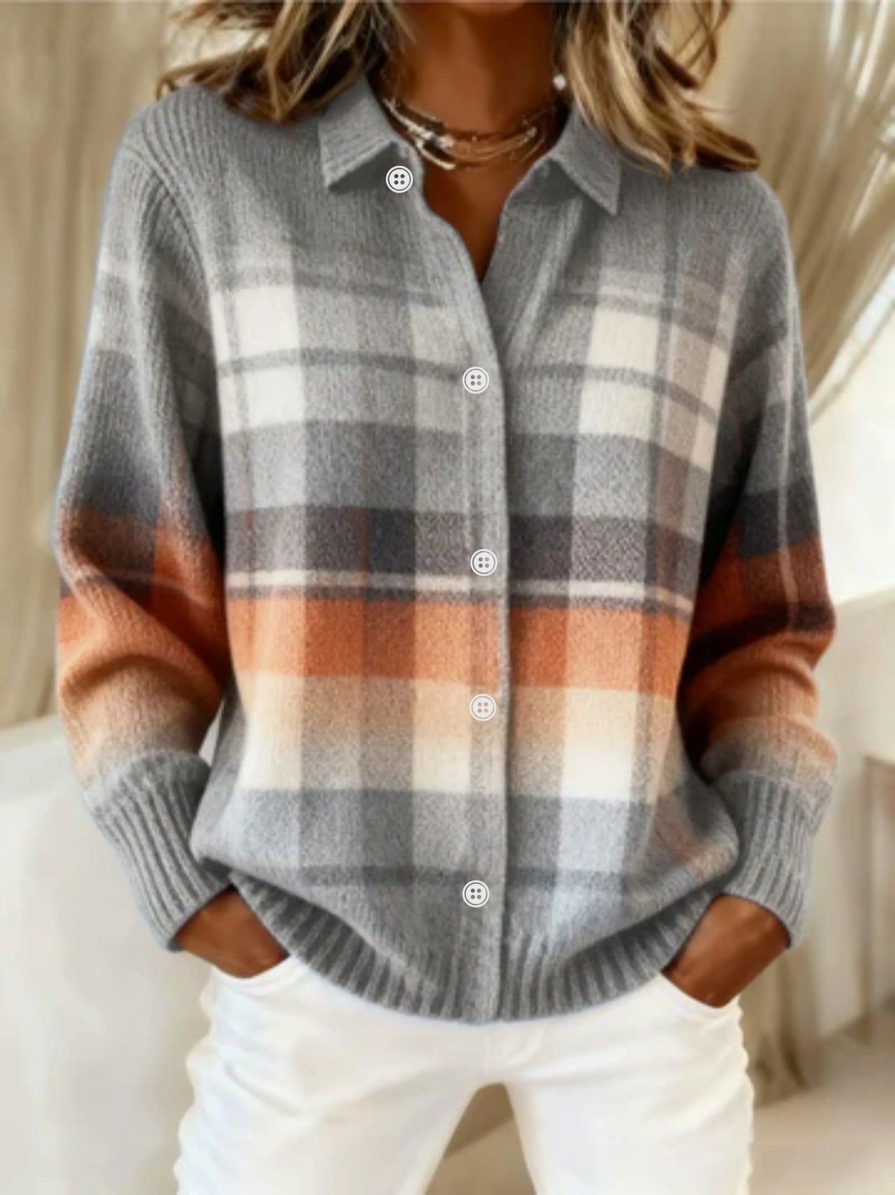 Womens Oversized Cardigan With A Notched LapelPerfect As An Inner Layer Or Standalone Piece