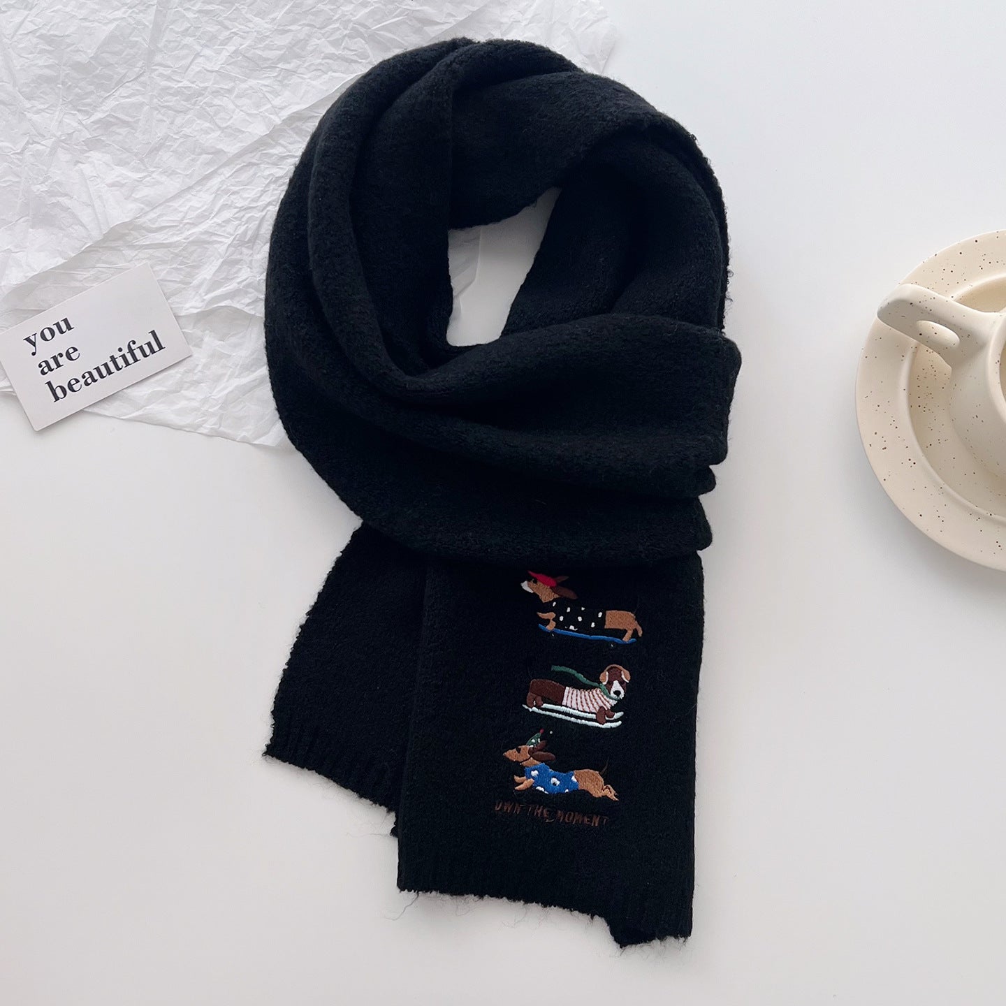 Sausage Dog Embroidered Scarf For Men And Women