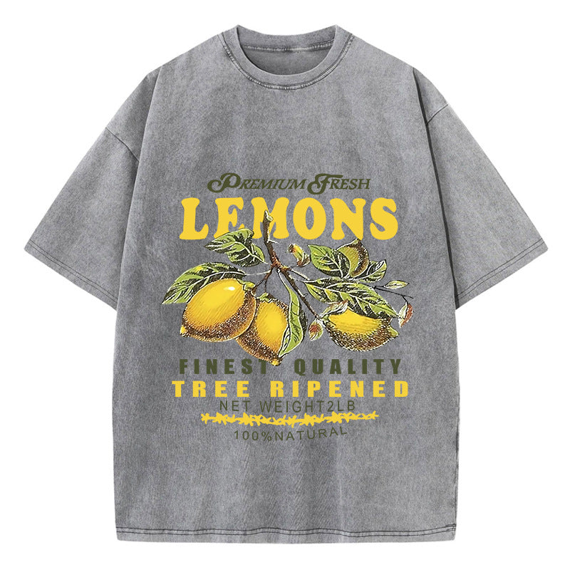 Women's Pickled Short-sleeved Cotton Premium Lemon Printing
