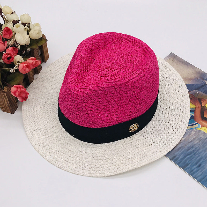 New Color Stitched Braid Top Hat Straw Hat Sun Hat