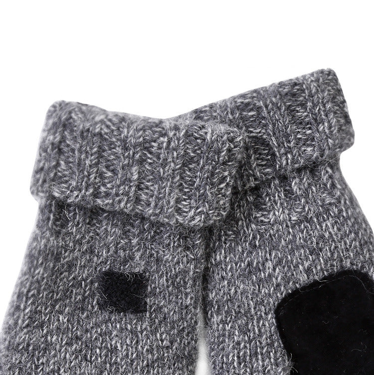Wool and velvet thick leather warm outdoor gloves