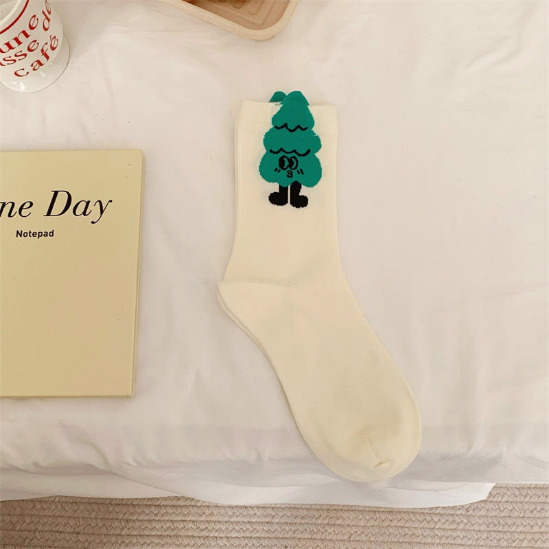 Japanese-style Polka-dot Patchwork Pure Cotton Long Socks