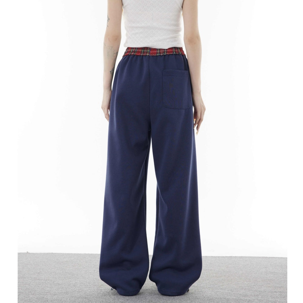 Double Waist Plaid Stitching Fake Two-piece Casual Pants