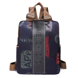 Retro Printed Wear-resistant Splash Proof Large Capacity Stitching Backpack For Women