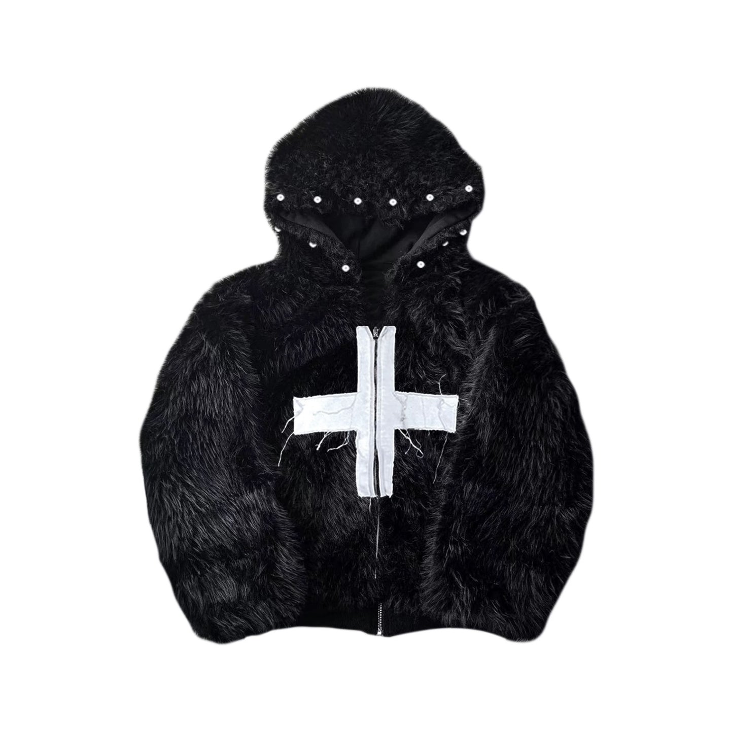 Street Furry Hooded Zip-up Reversible Jacket