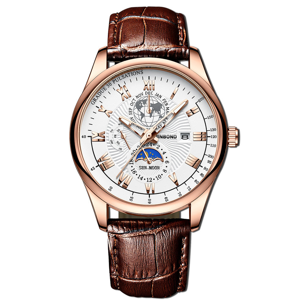 Men's Waterproof Luminous Wrist Belt Moon Quartz Watch