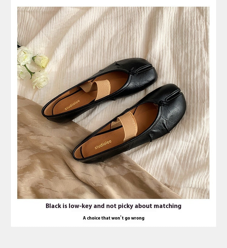 New Fashionable Shallow Mouth Soft Bottom Sheepskin Flat Split Toe Pumps