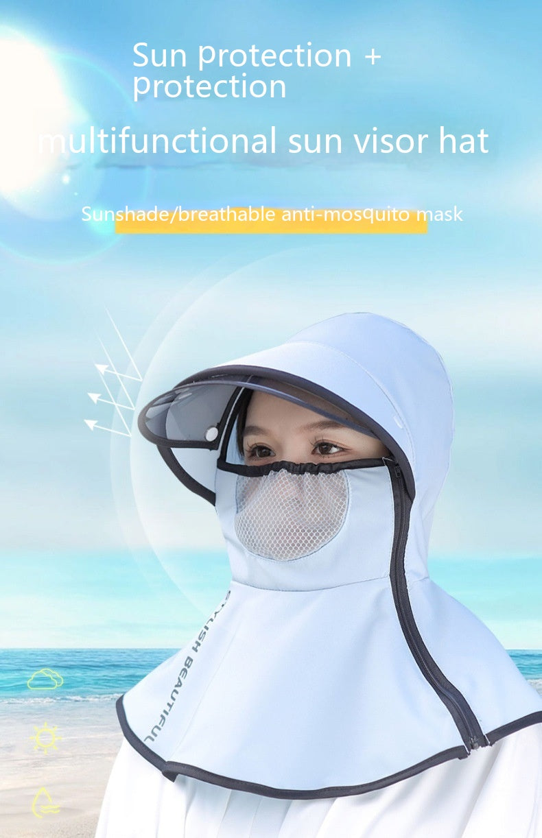 Women's Summer Wide Brim Biking Face-covering Mask Sun Protection Hat