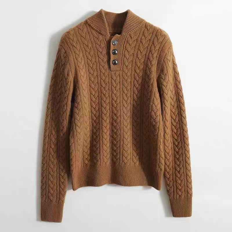 Minimalist Solid-color Cable-knit Sweater A Trendy Retro Turtleneck Base Top