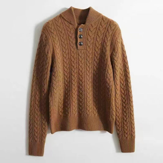 Minimalist Solid-color Cable-knit Sweater A Trendy Retro Turtleneck Base Top