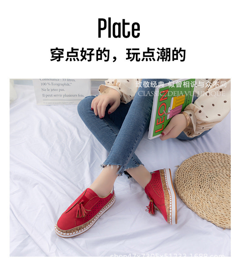 Color Matching Tassel Plus Size Round Head Flat Casual Shoes Female