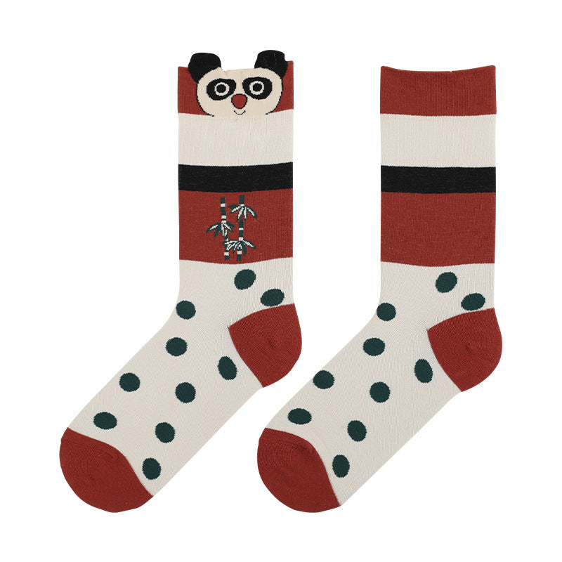 Zoo cartoon illustration female socks cute trendy socks cotton socks in tube socks