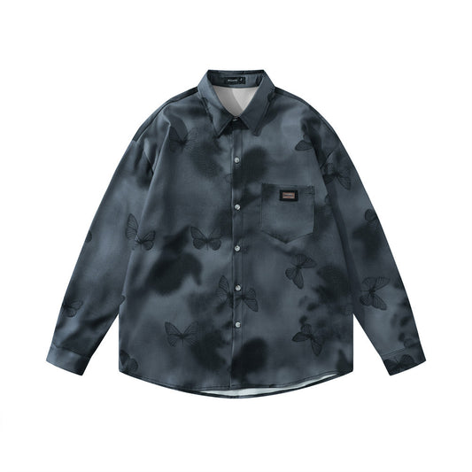 Butterfly Full Print Tie-dye Design Niche Loose Long Sleeve Shirt