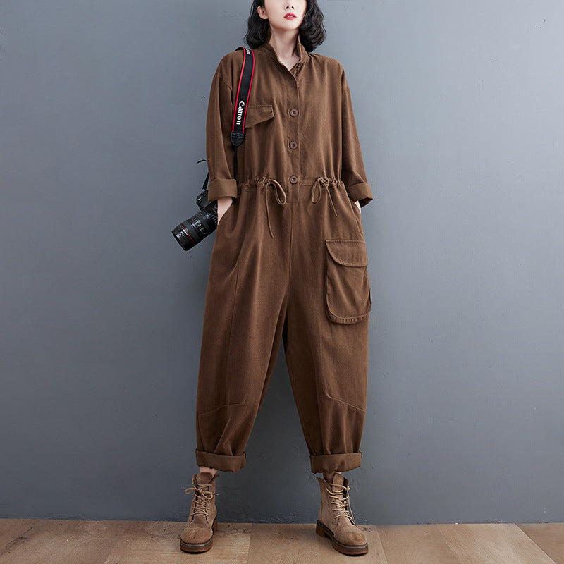 Kvinders Jumpsuit Retro Kunst Og Alsidig Plus Size Løse Bukser I Ét Stykke Efterår Nye Casual Bukser