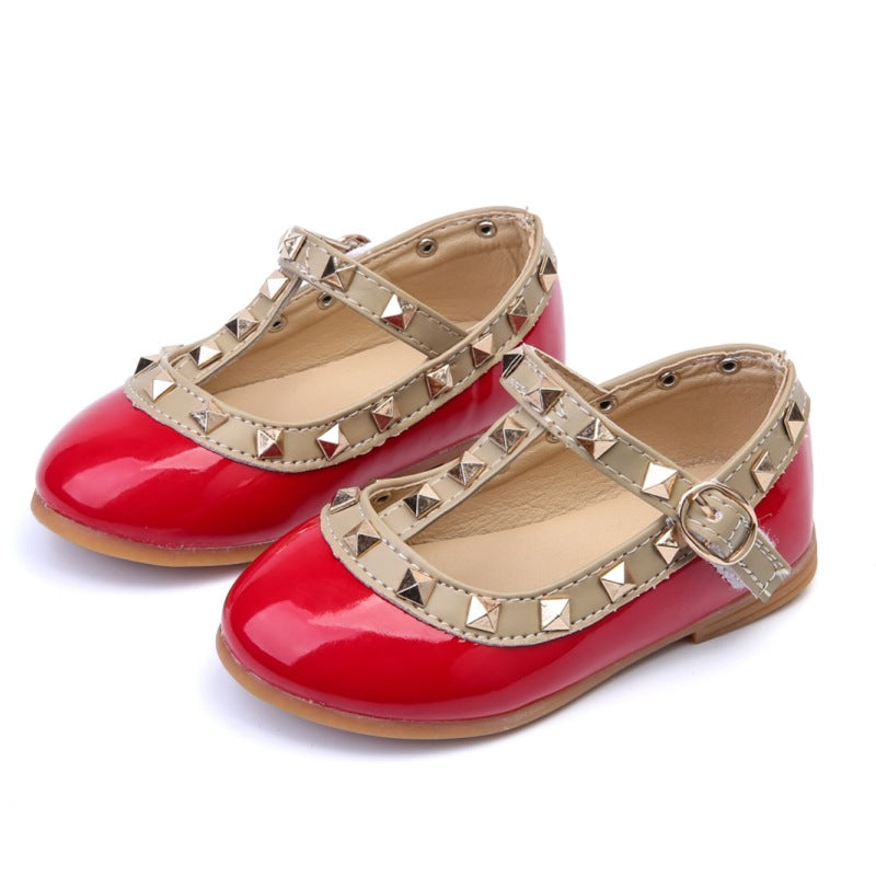 Korean version of the autumn children's shoes fashion explosion models girls single shoes wholesale rivet dance princess shoes direct sales