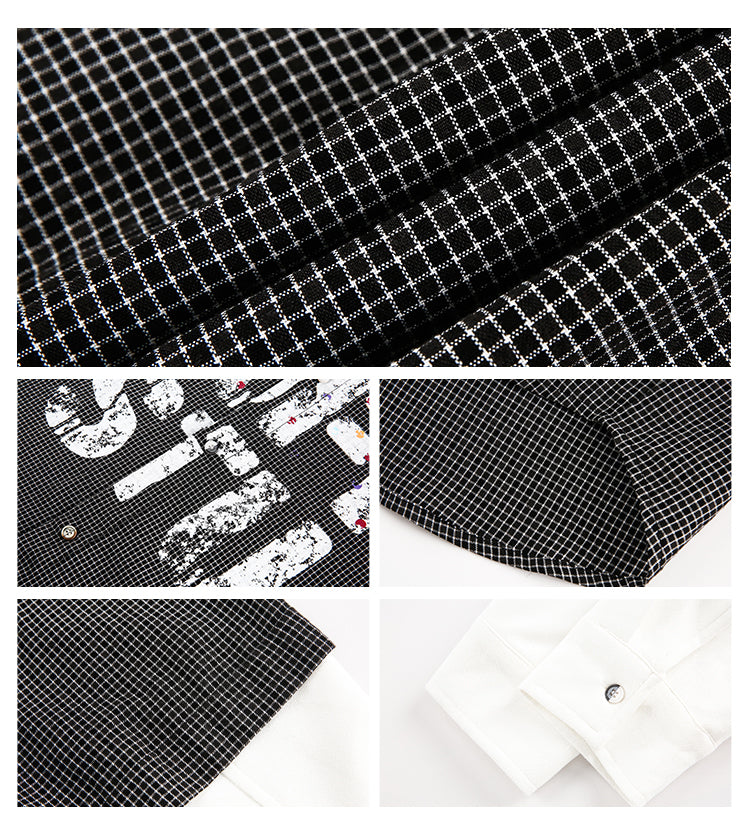American Retro Plaid Fake Two Pieces Shirt