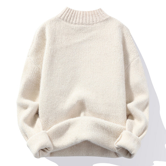 Fashionable Casual Solid-Color Crew-Neck Loose Knitted Pullover Sweater