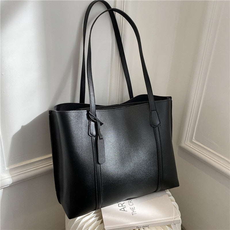 Simple Large Capacity Soft Leather Tote Casual Shoulder Bag