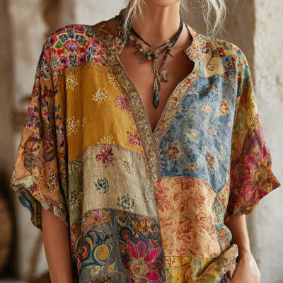 Printed Retro Casual Womens Pullover Long-Sleeve Top