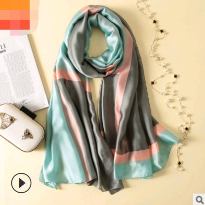 Spring, summer and autumn, new flowers, elegant and high-end artificial silk scarf, female decorative shawl, sunscreen beach towel