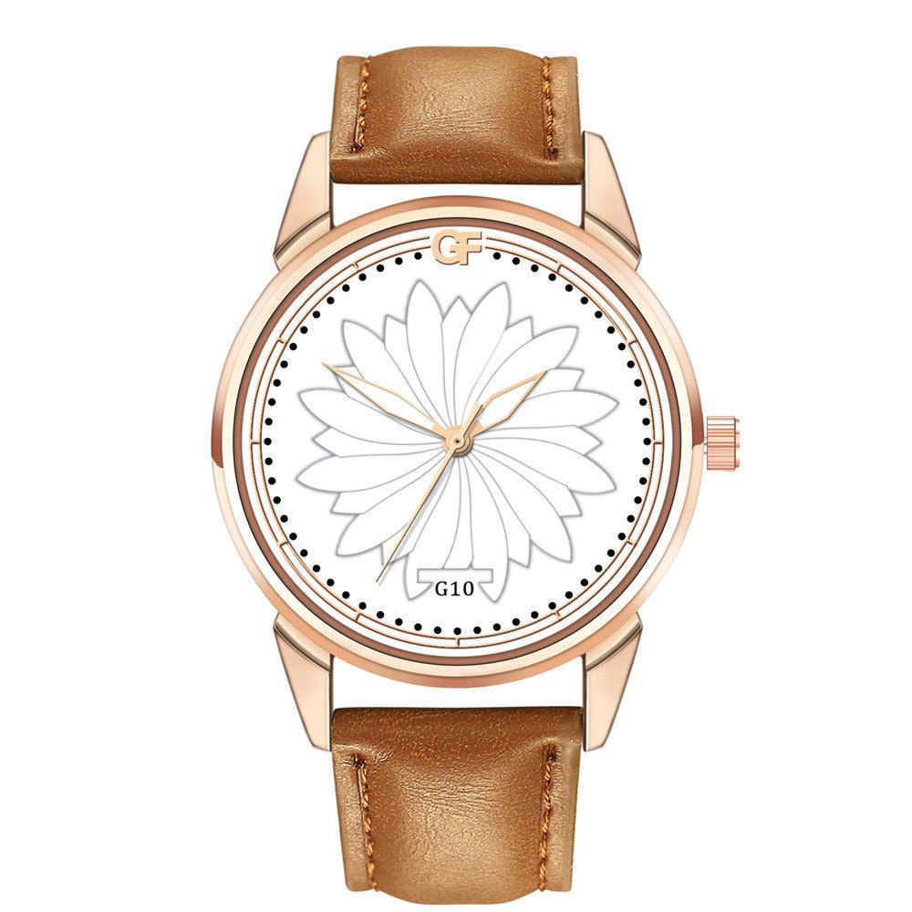 GF stainless steel leather quartz watch