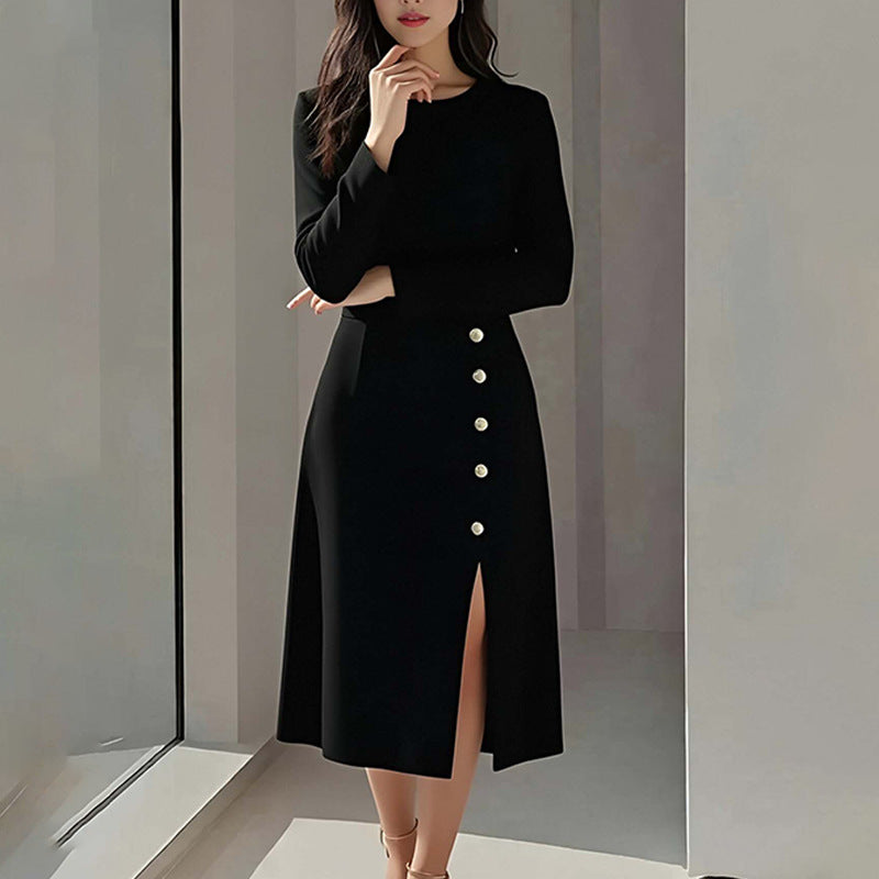Womens Slim Elegant Formal Dress Maxi Skirt Solid-color Slit Workwear Dress