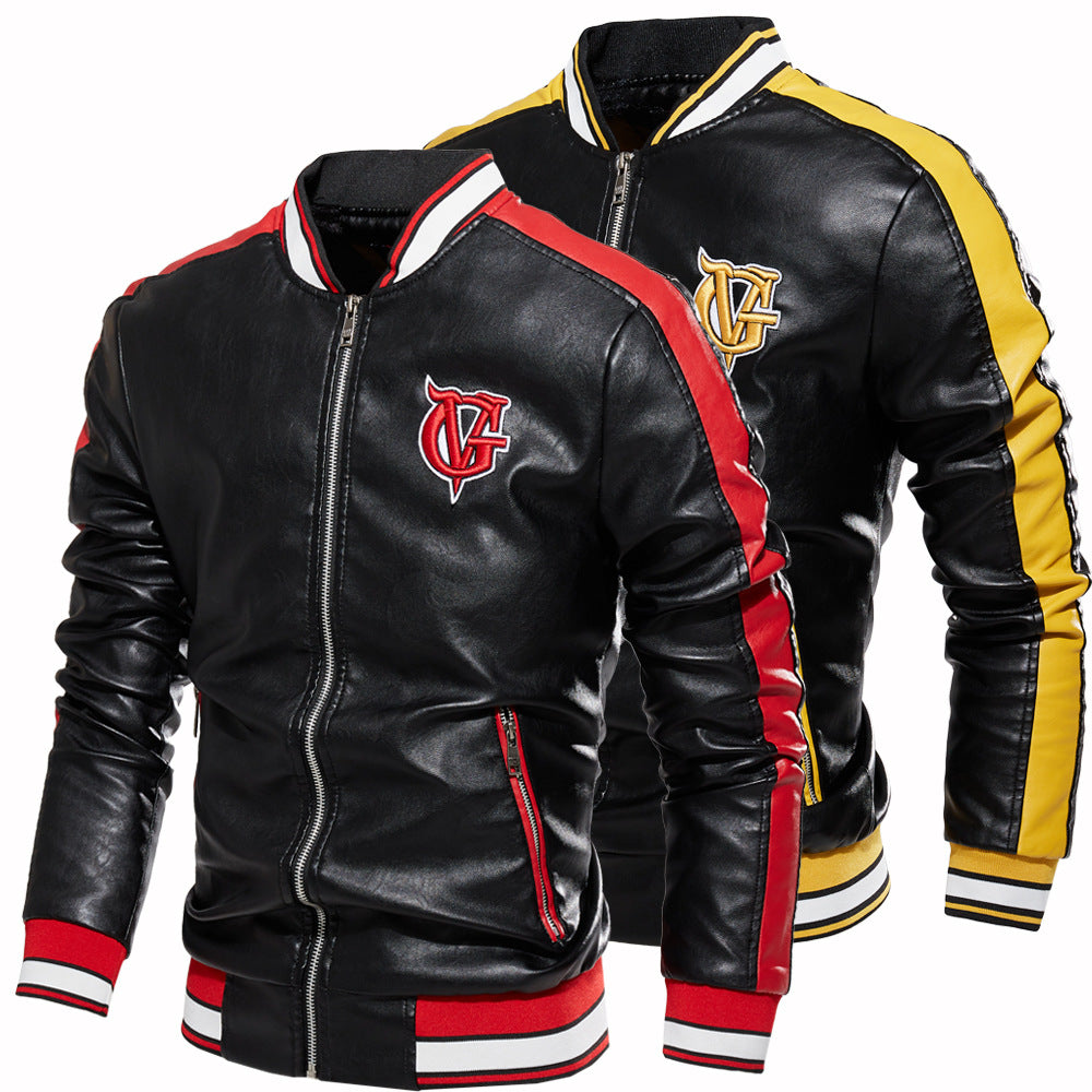 Men's pu coat British motorcycle leather jacket