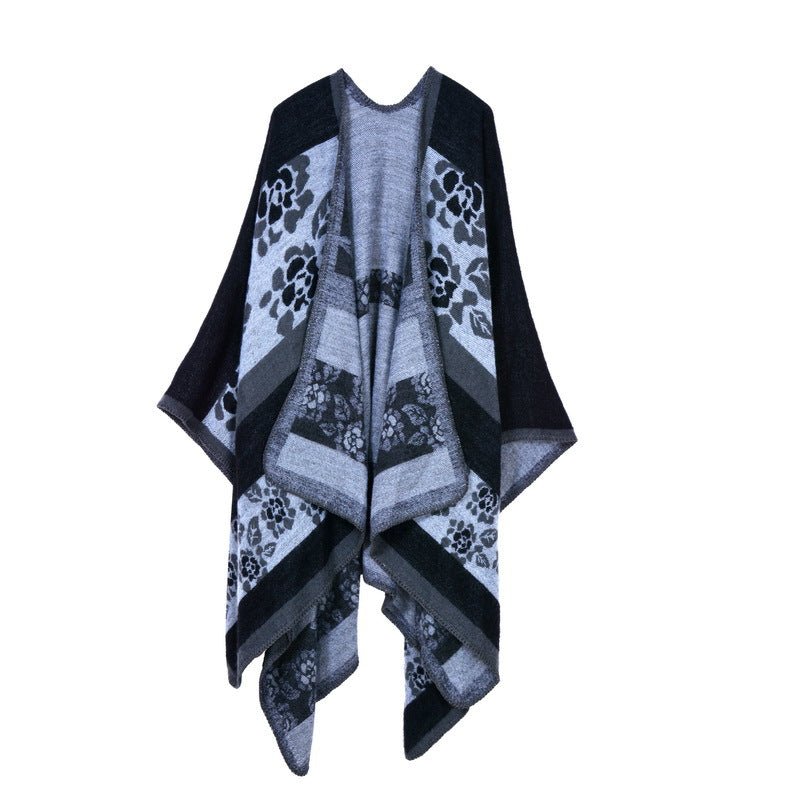 Thickened florets warm cashmere shawl cape