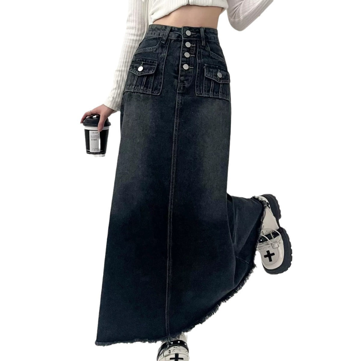 Moderigtig Retro A-formet Denimnederdel til Kvinder