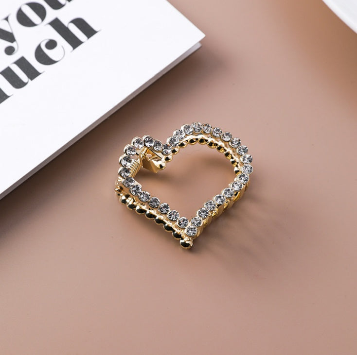 Geometric Square Love Curved Pearl Rhinestone Hair Clip