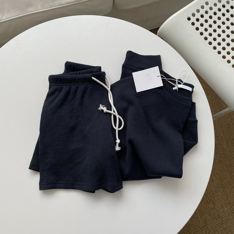 Knitted Long-sleeve Top And Shorts Pullover Vintage Set With Pockets