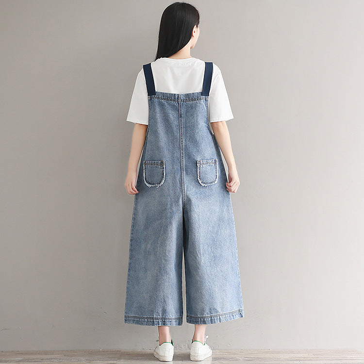 Loose denim overalls