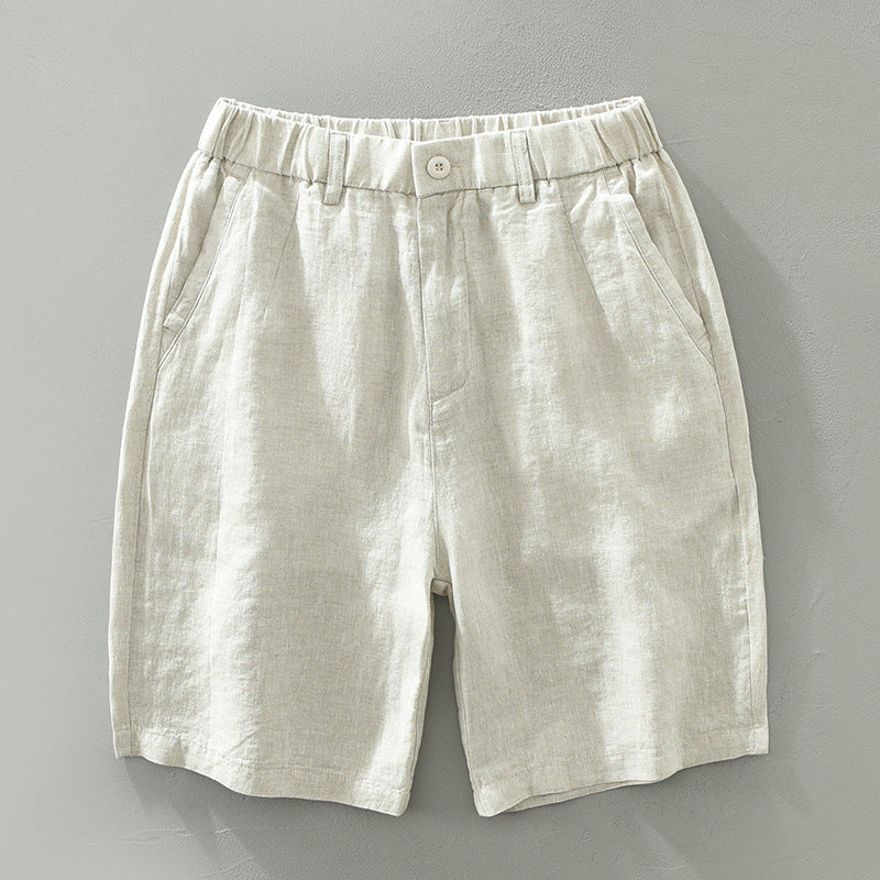 Linen Leisure Men's Loose Breathable Elastic Waist Beach Shorts