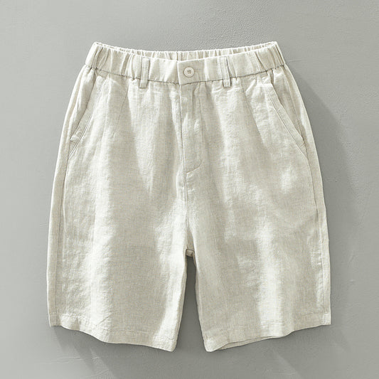 Linen Leisure Men's Loose Breathable Elastic Waist Beach Shorts