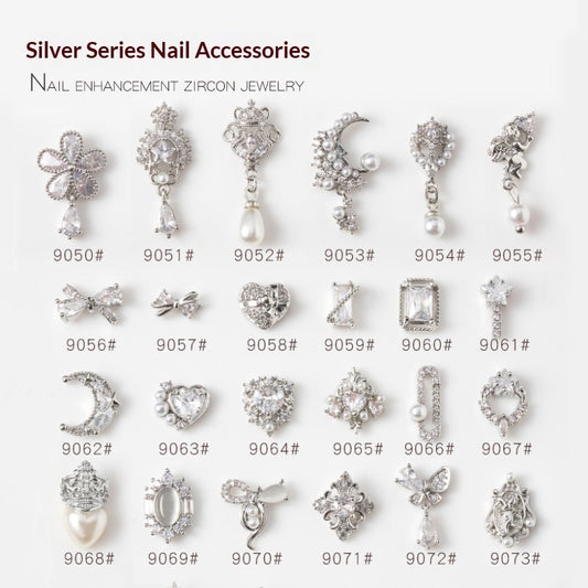Silver Zircon Bow Nail Art Accessories