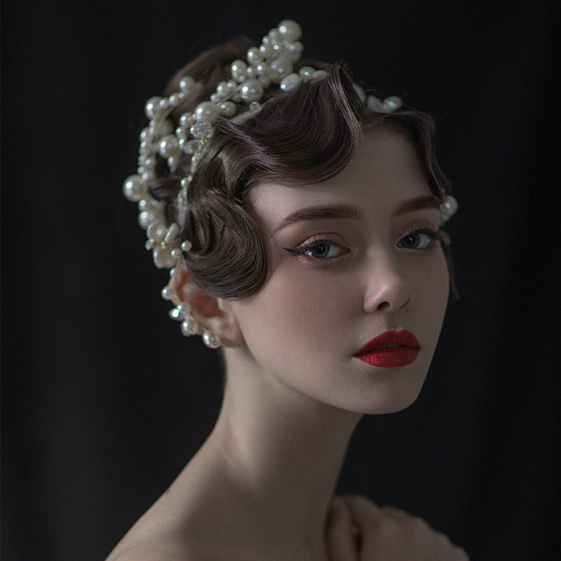 Bride fashion handmade big pearl headband