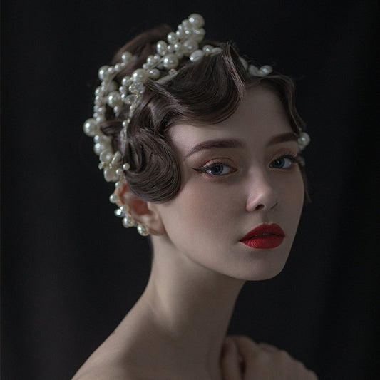 Bride fashion handmade big pearl headband