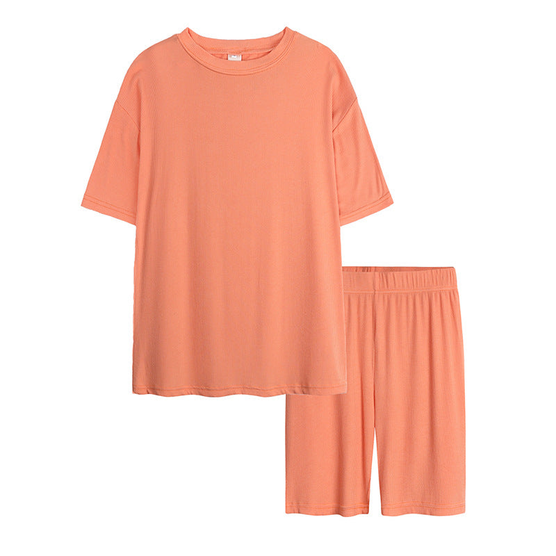 Summer Women's And Women's Solid Color Short-sleeved Tights Two Piece Suit