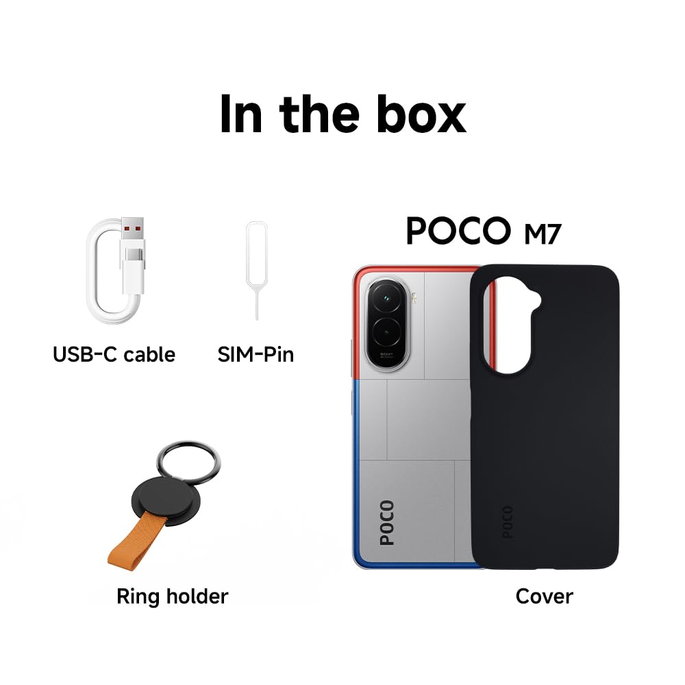 Xiaomi POCO M7, Smartphone 6+128 GB, 6,9 tums FHD+ 144 Hz skärm, Snapdragon 685, 50 MP AI dubbelkamera, 7000 mAh, silver, laddare ingår inte