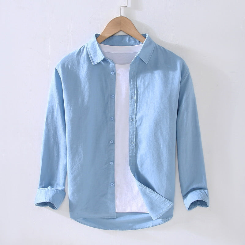 Spring And Summer New Long Sleeve Men's Cotton And Linen Shirt