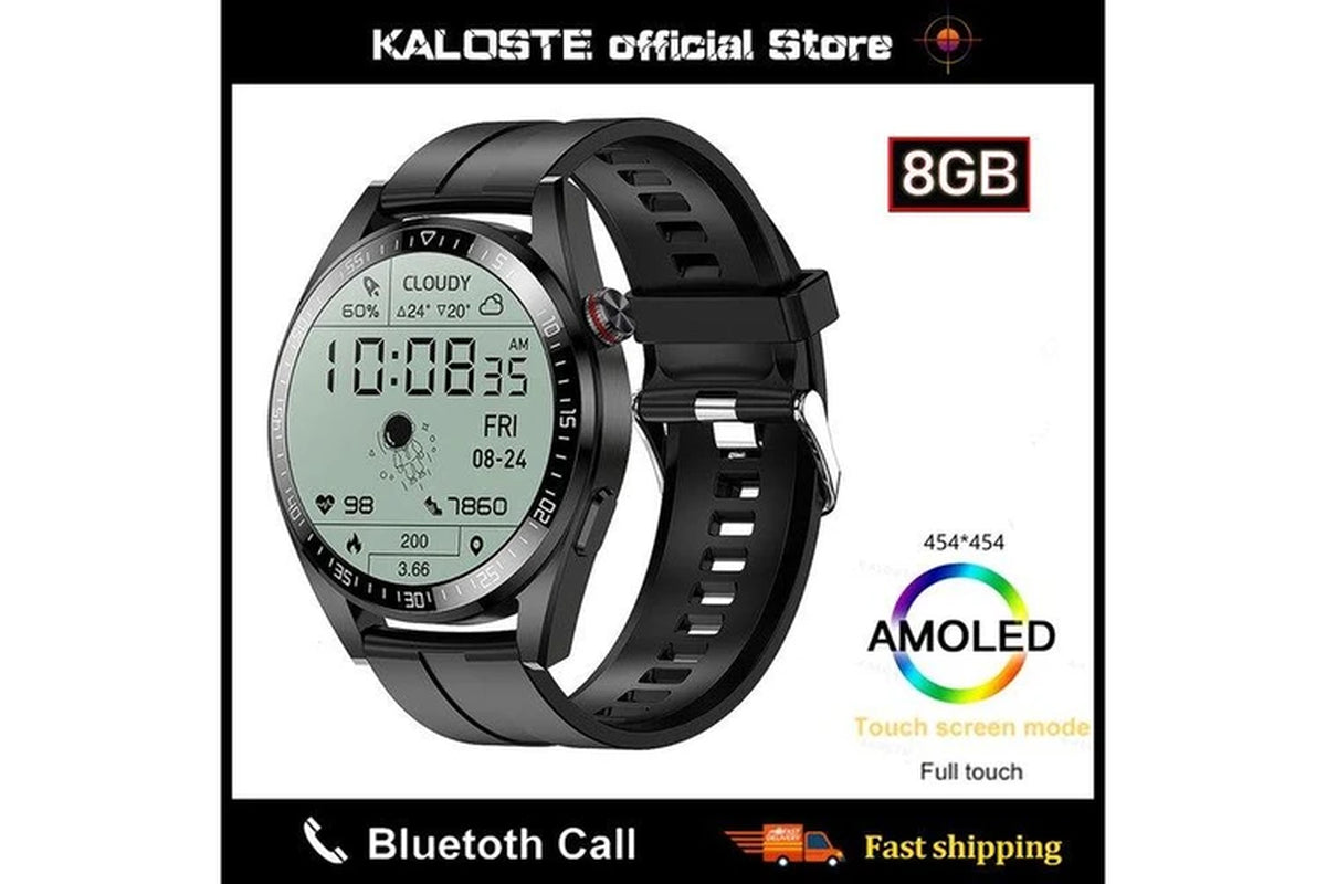 2024 New 8G RAM Smart Watch Men Always Display the Time Bluetooth Call Local Music Smartwatch for Mens Android Ios TWS Earphones - Silicagel Black