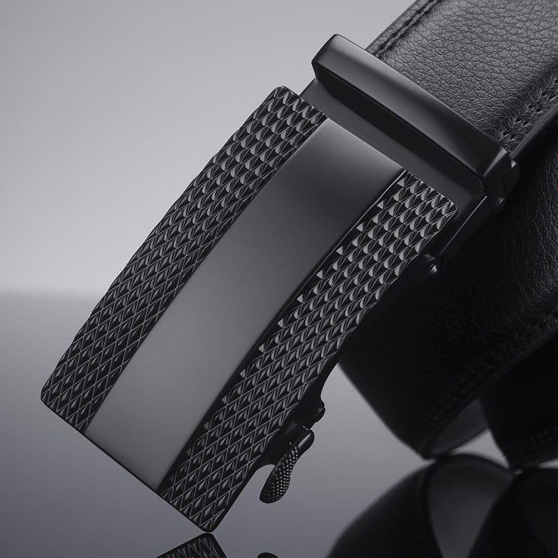 New Two-layer Cowhide Automatic Buckle Belt Men's Business Private Imprint Black Belt